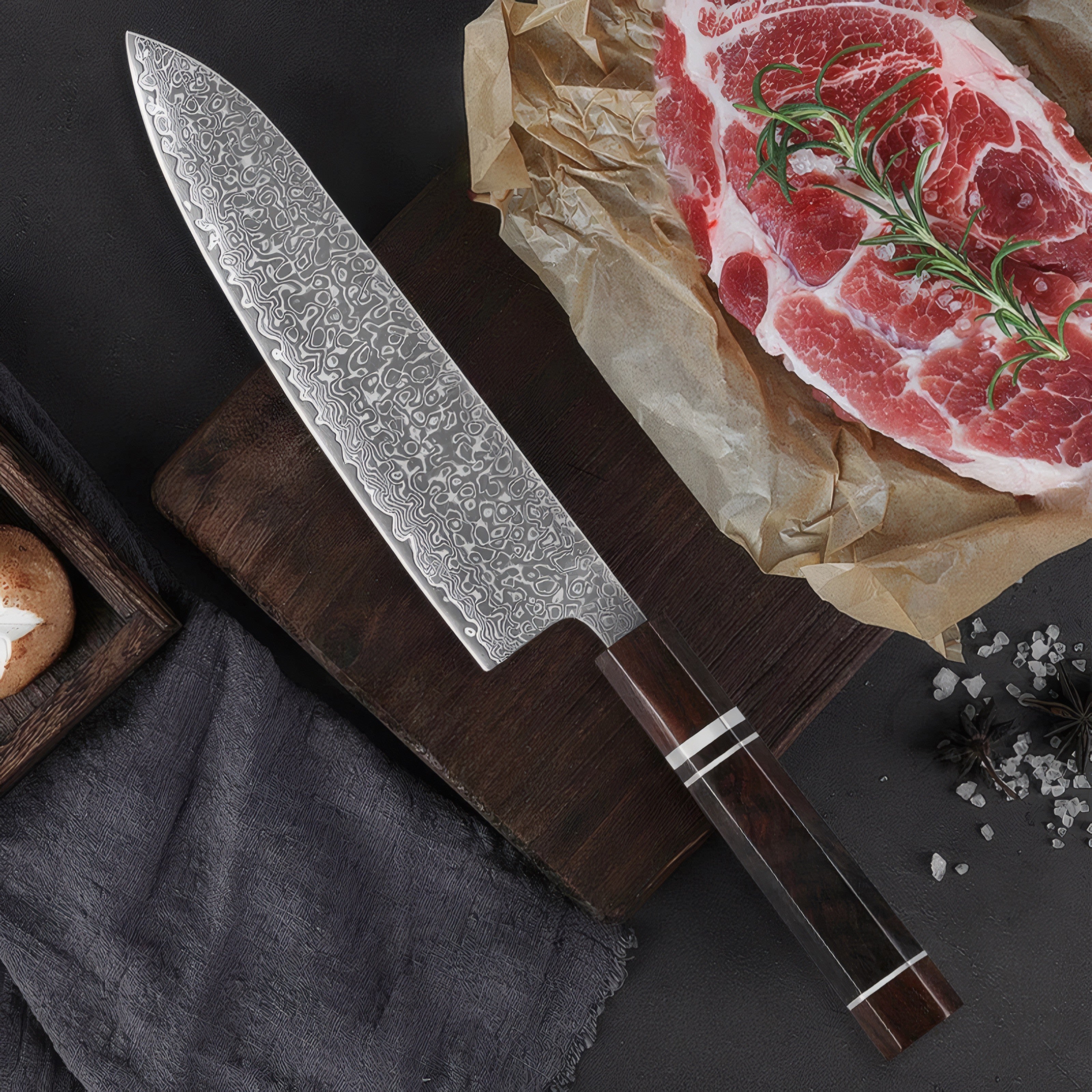 Kenzo – 67-Layer VG10 Damascus Knife Set (Ebony Handle)