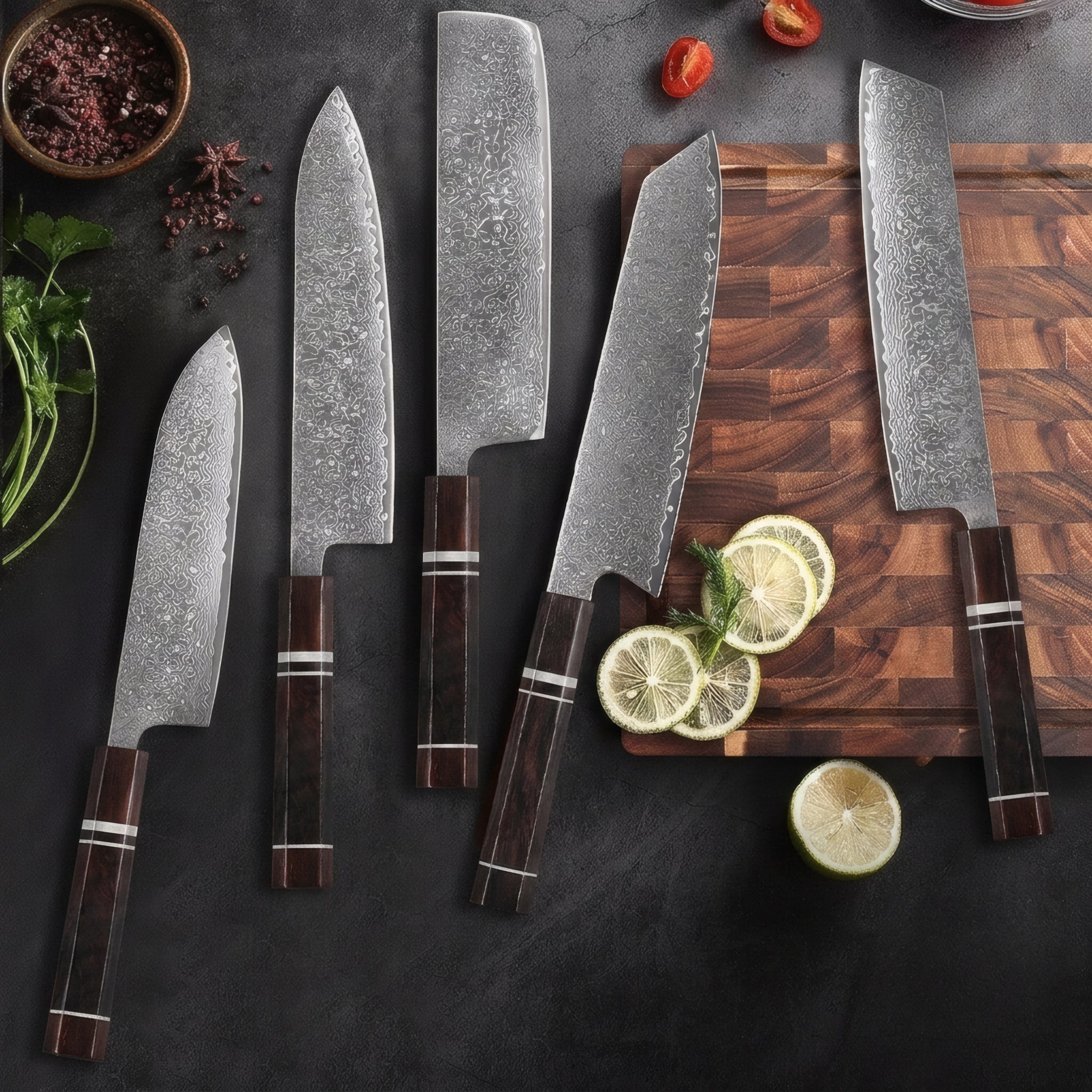 Kenzo – 67-Layer VG10 Damascus Knife Set (Ebony Handle)