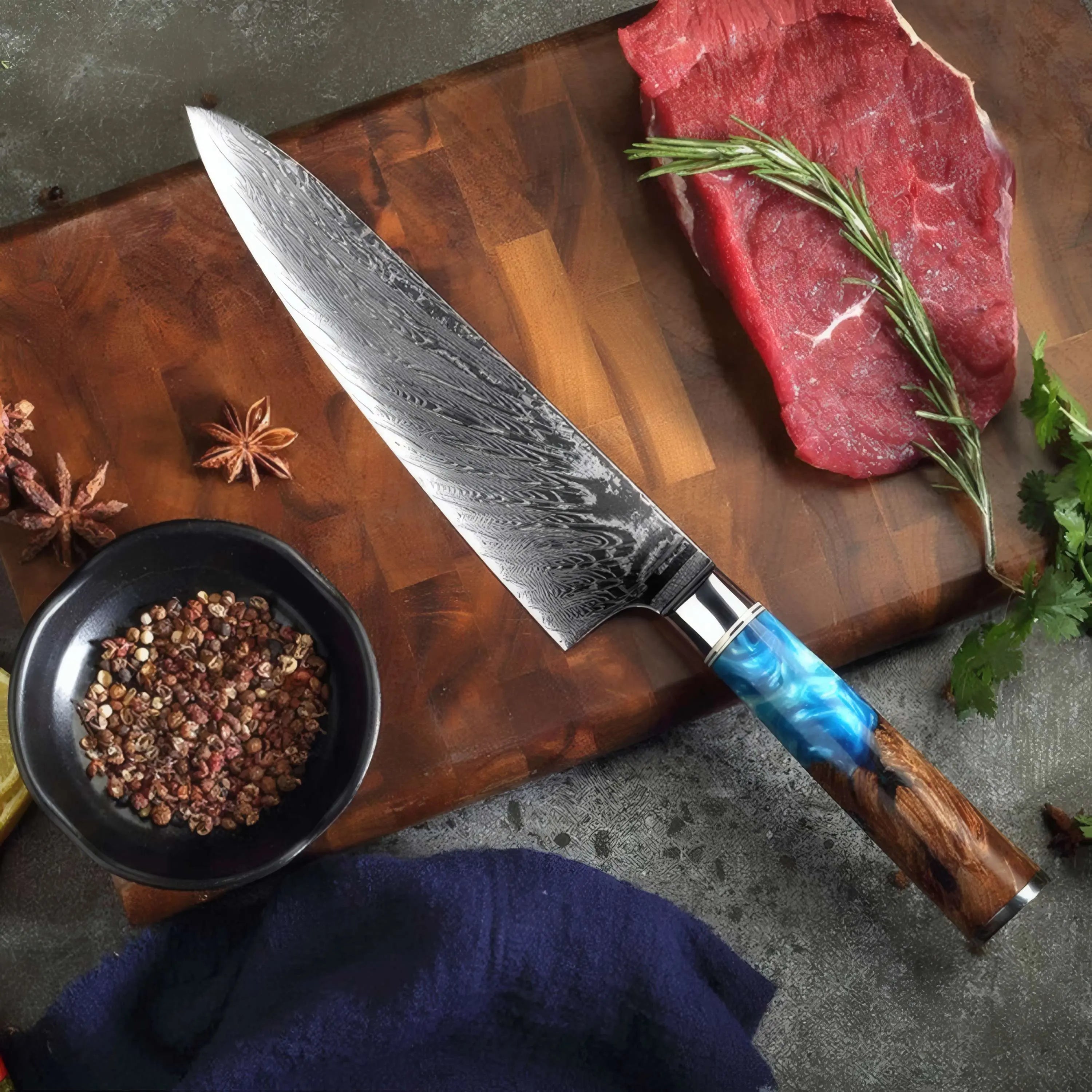 Hagetsu - Professional Damascus Chef Kitchen Knife Set SteelSensei