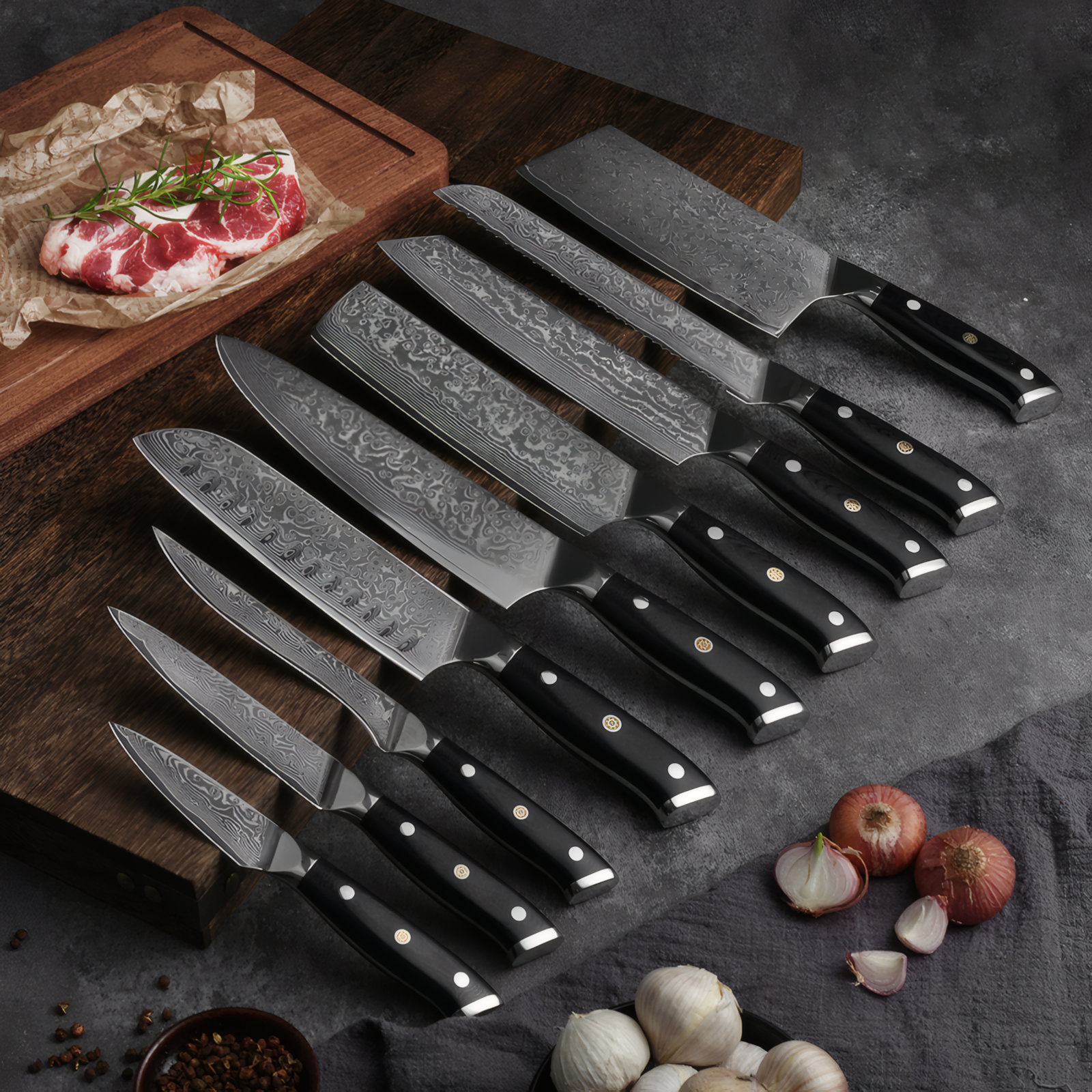 Takunaga - Professional Damascus Steel Japanese Chef Kitchen Knife Set SteelSensei