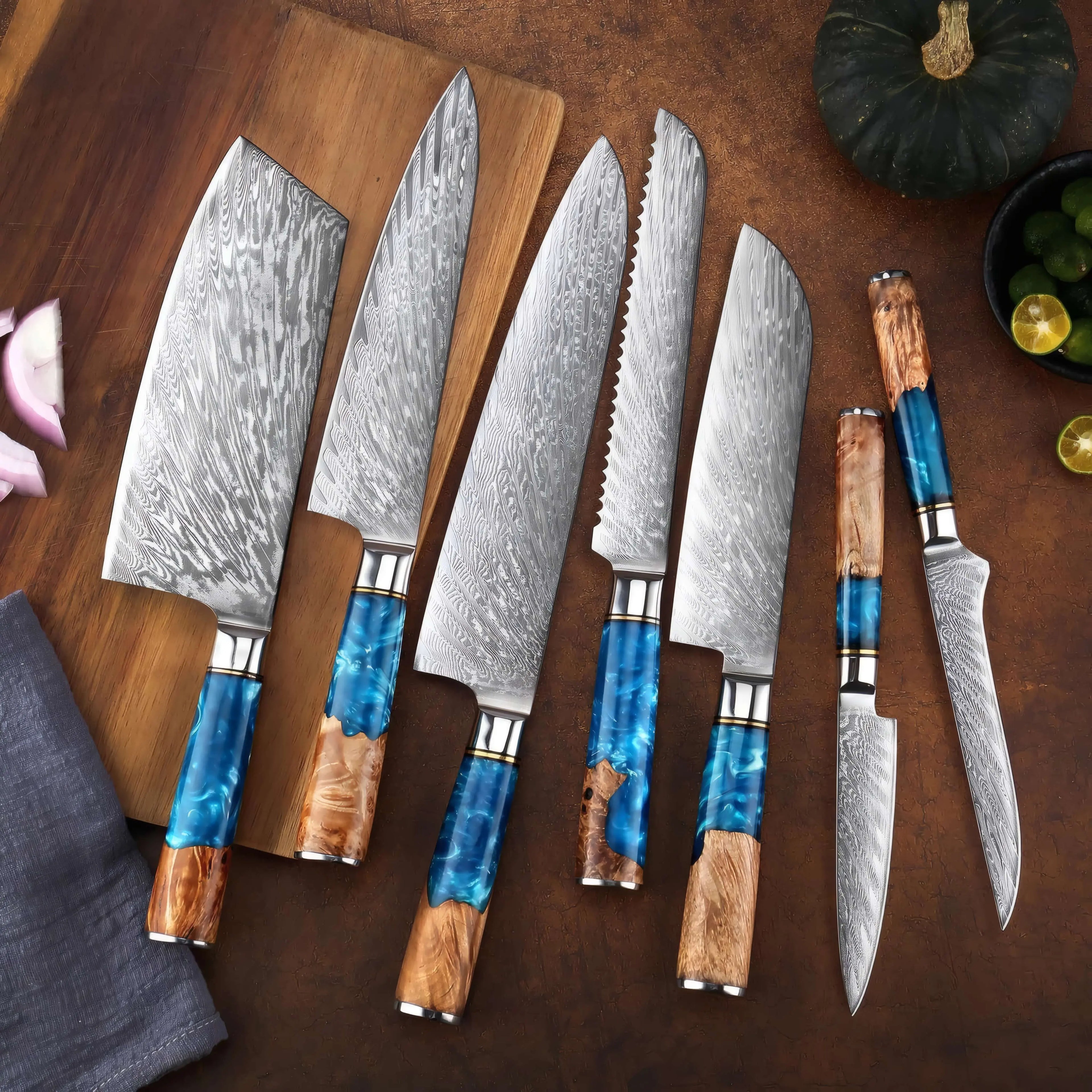 Hagetsu - Professional Damascus Chef Kitchen Knife Set SteelSensei