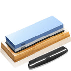 Seigan 400/1000 dual-grit whetstone set with bamboo base and angle guide