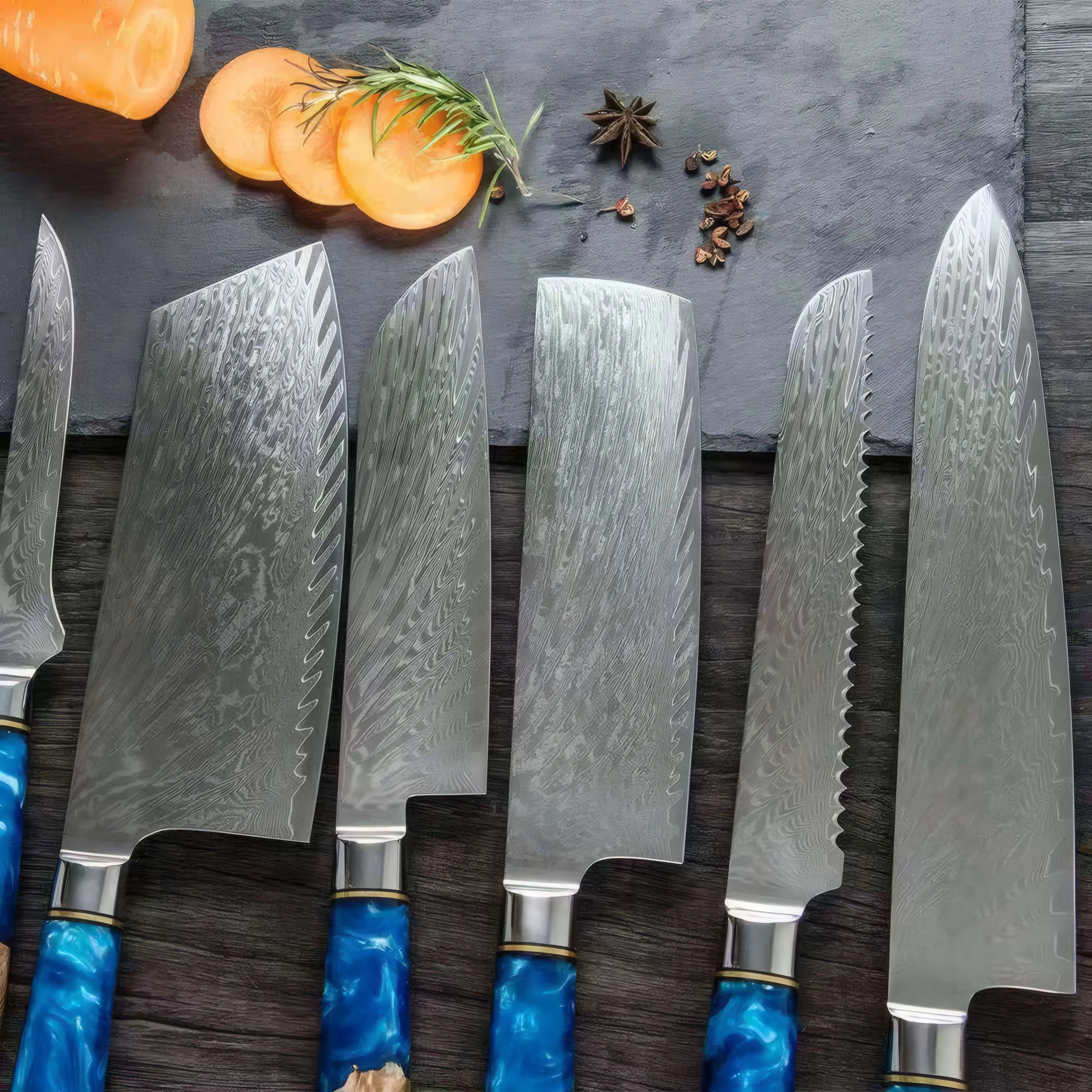Hagetsu - Professional Damascus Chef Kitchen Knife Set SteelSensei