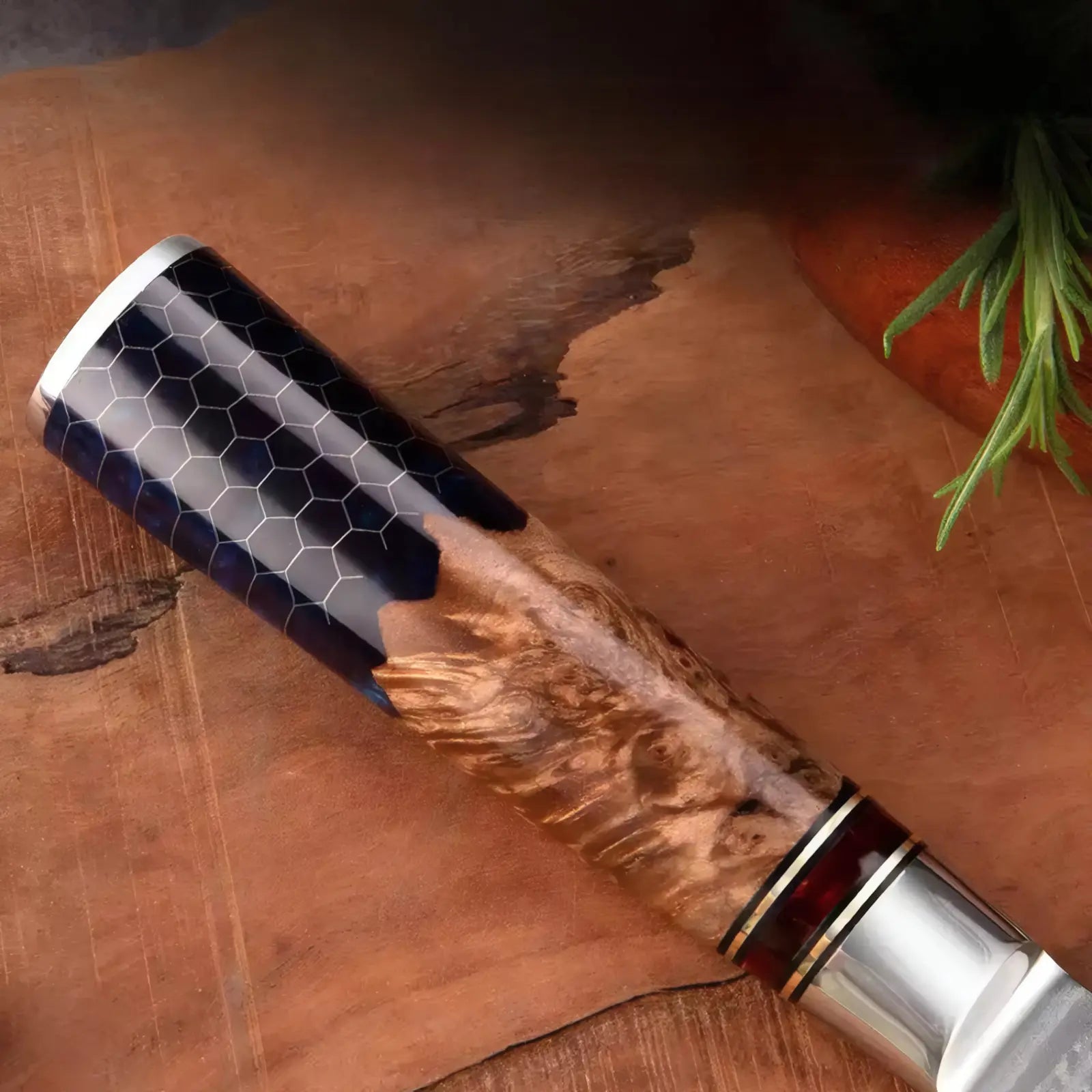 Wooden-handled knife with a silver blade on a wooden surface