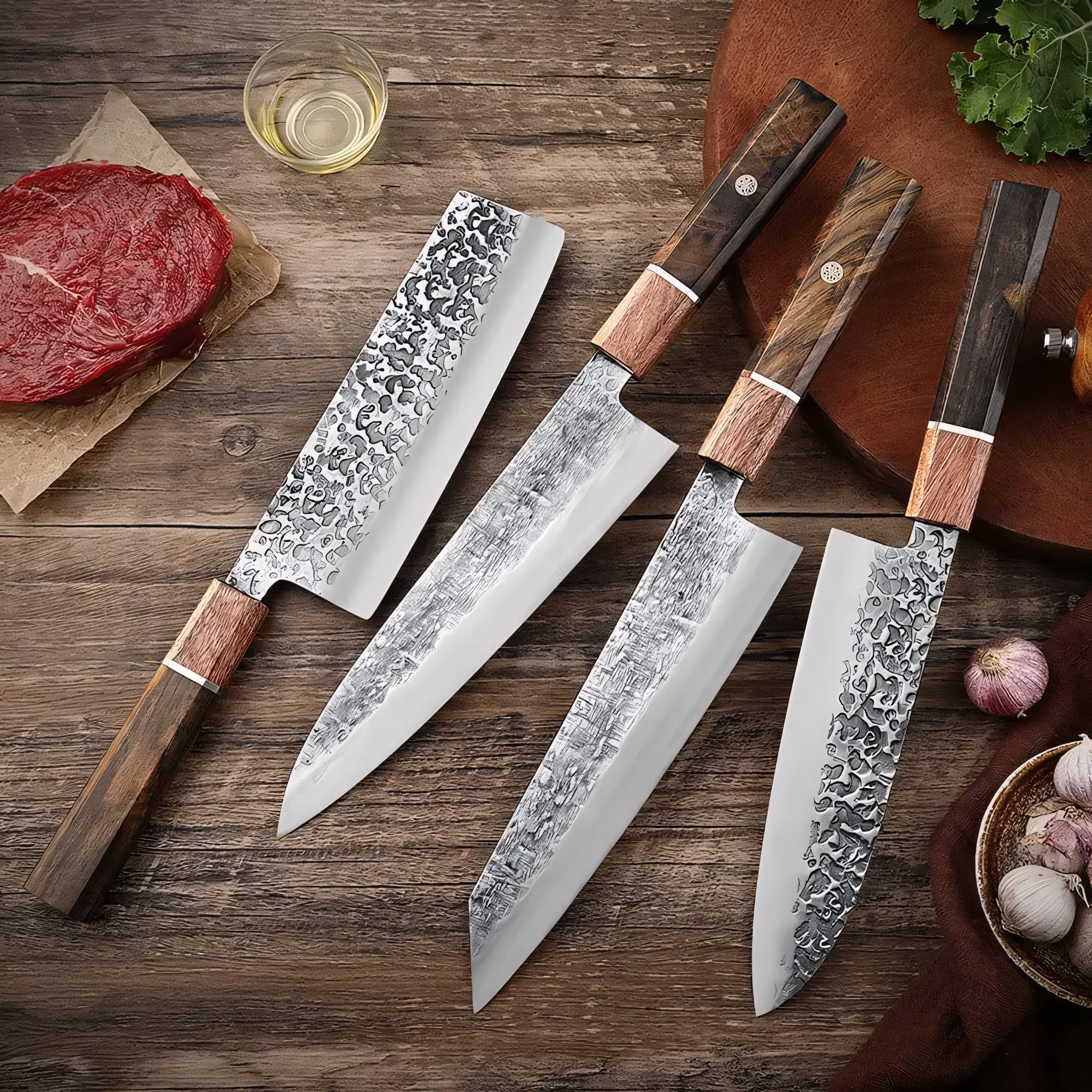 Hagane - Hand-Forged 4-Piece Japanese Sashimi & Chef Kitchen Knife Set