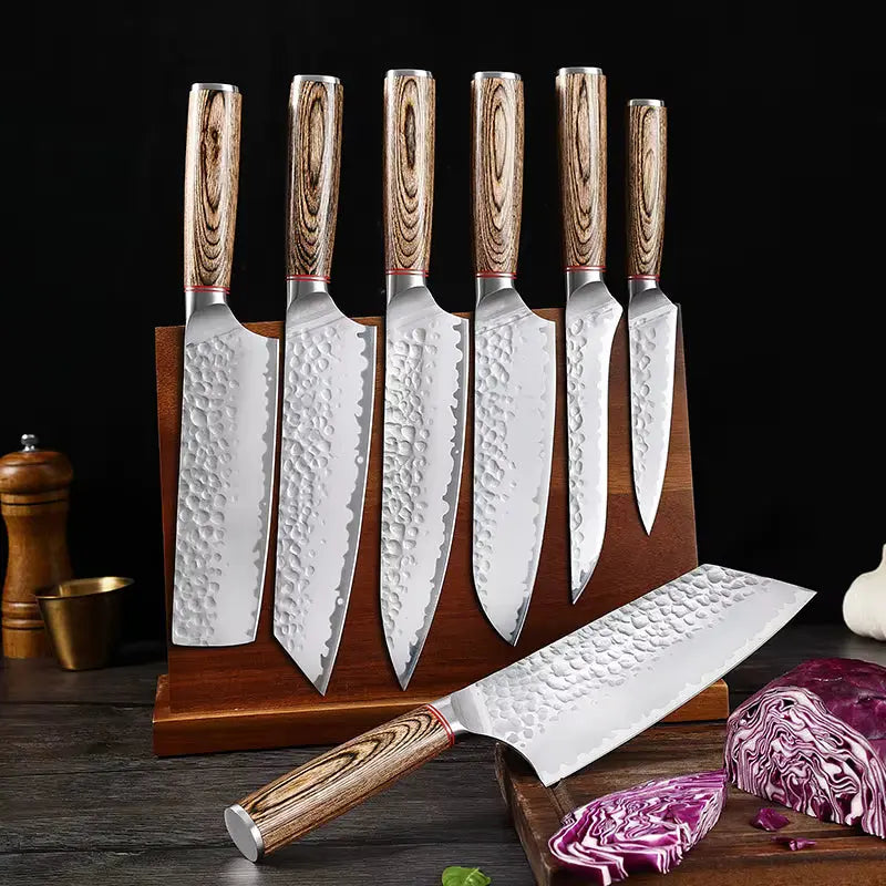 Kensei - Professional Hammered Steel 7-Piece Chef Kitchen Knife Set SteelSensei