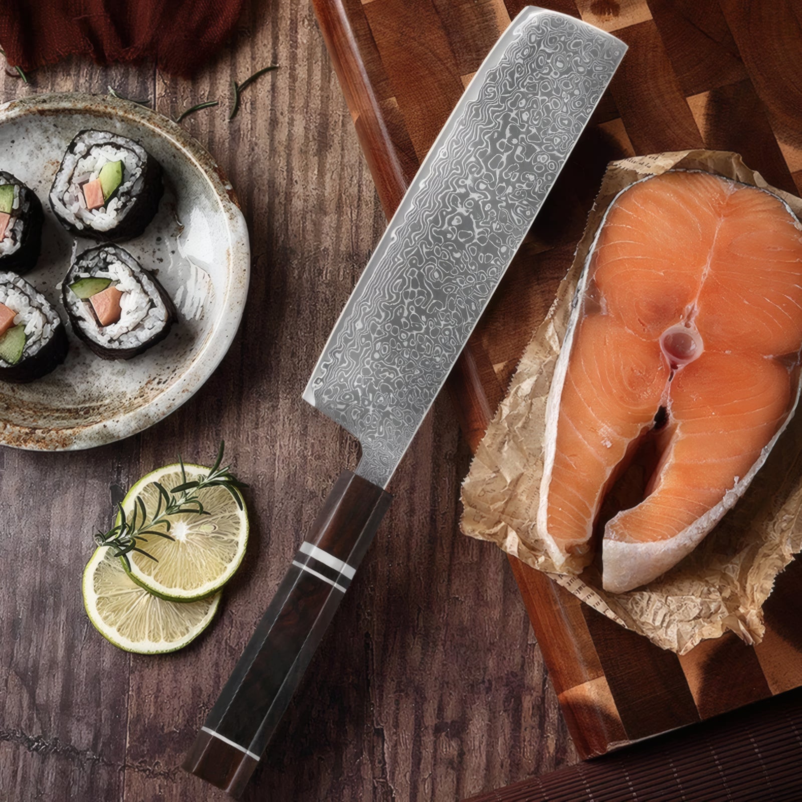 Kenzo – 67-Layer VG10 Damascus Knife Set (Ebony Handle)