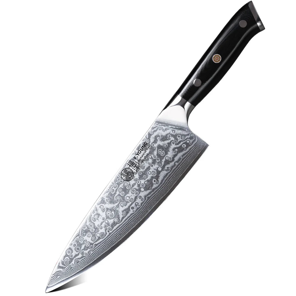 Takunaga 8-inch Damascus chef knife with black handle